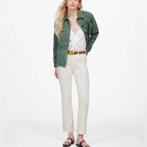 Madewell NWT Mid-Rise Kick Out Crop Jeans White Denim Flare Size 26